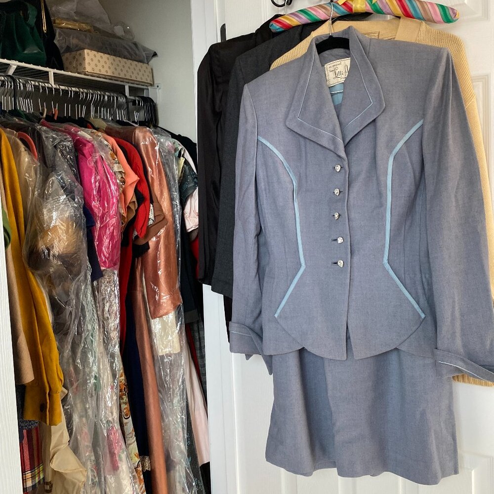 ICONIC 1950s LILLI ANN Couture-Level Wool Skirt Suit | Glass Rhinestone Buttons - Picture 11 of 12